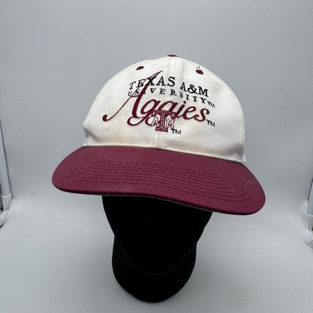 Vintage Signature Texas A&M Aggies Baseball Cap Burgundy White‎ Snapback Men